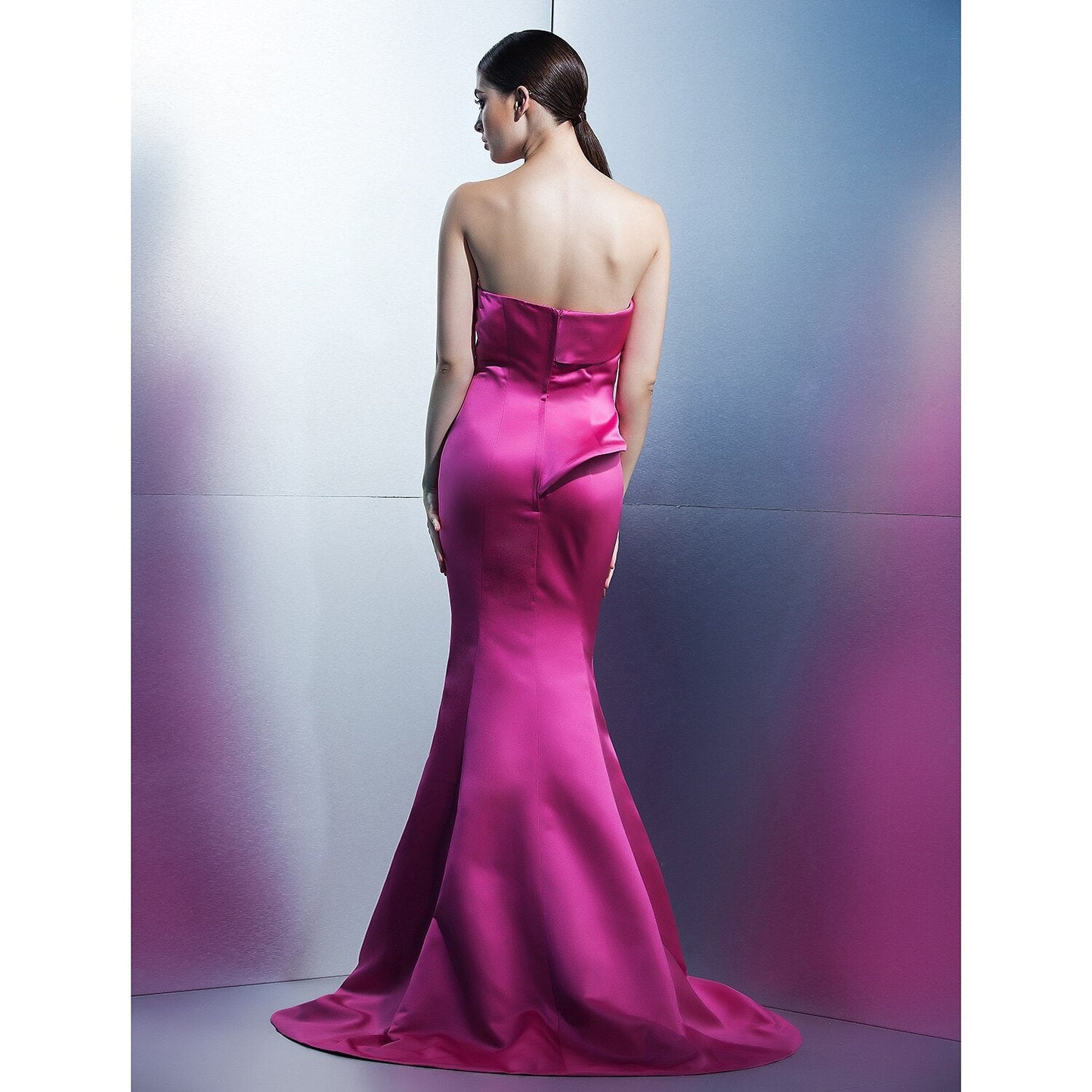 Mermaid / Trumpet Elegant Formal Evening Dress Strapless Sleeveless Sweep / Brush Train Satin with Flower Pure Color