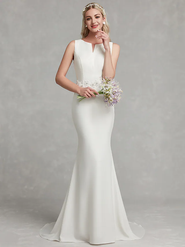 Wedding Dresses V Neck Satin Regular Straps Simple Plus Size with Appliques Long