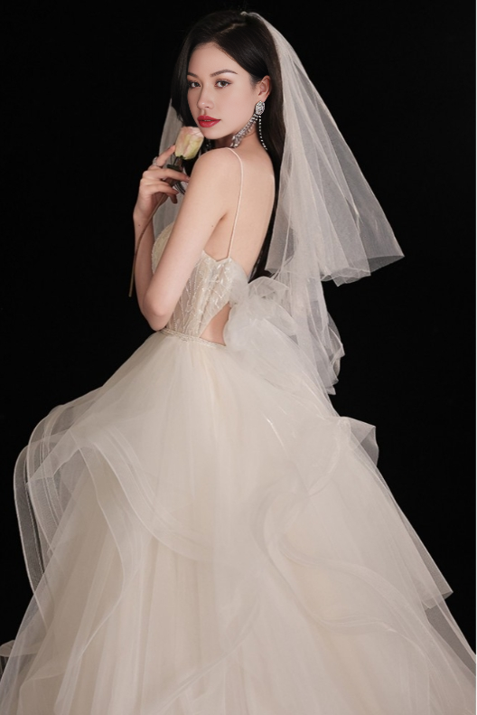 Gorgeous Ruffled Ballgown Wedding Dress with Spaghetti Straps Off Shoulder