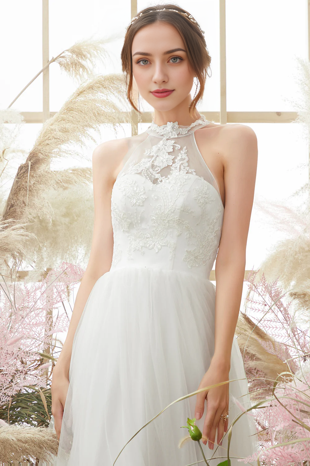 White Halter Neck Wedding Dress Long Sexy Beautiful