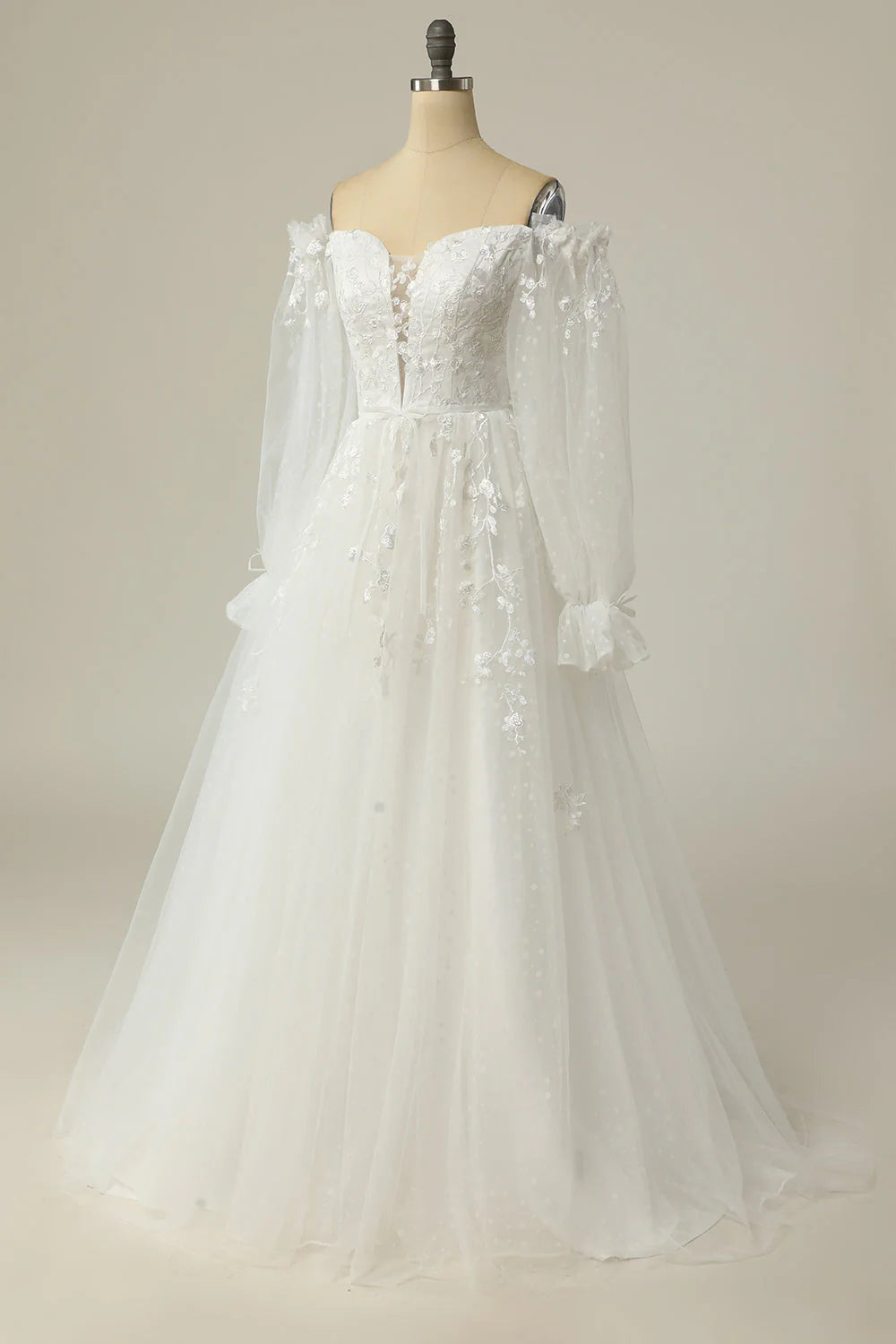 A Line Off the Shoulder Wedding Dress with Appliques Beautiful
