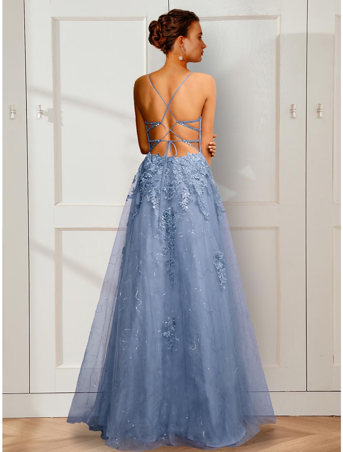 A-Line Prom Dresses Floral Dress Party Wear Floor Length Sleeveless Spaghetti Strap Satin