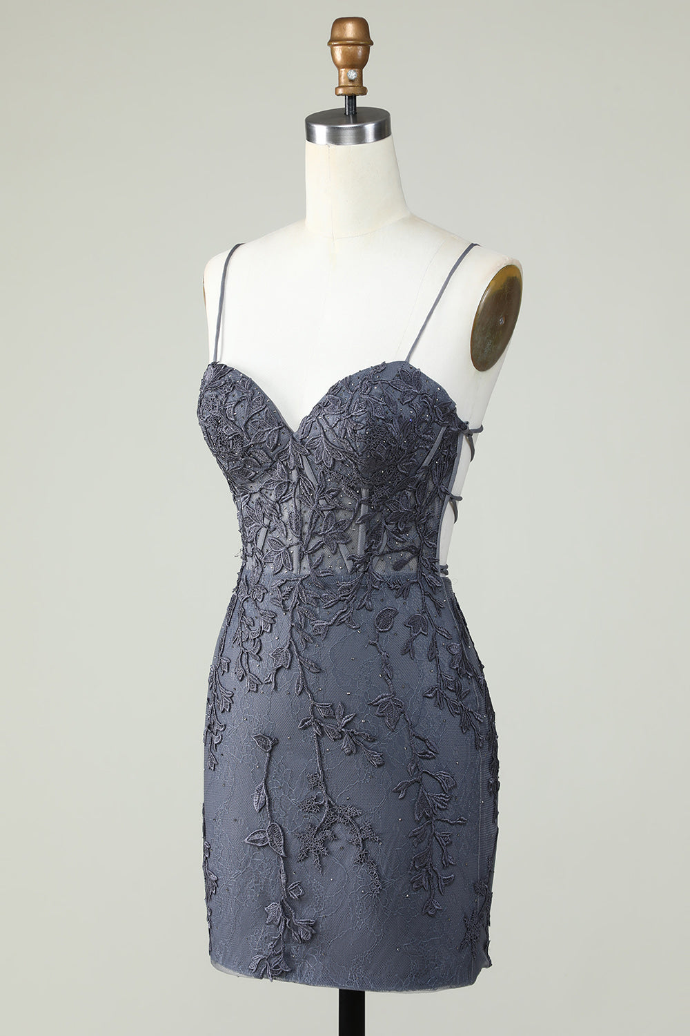 Spaghetti Straps Tight Homecoming Dress With Appliques Short