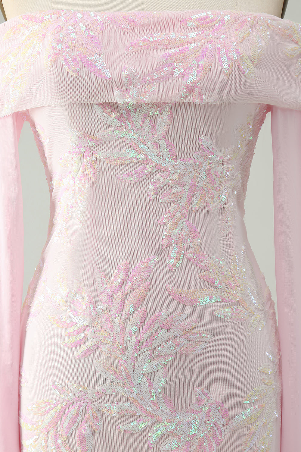Cute Sparkly Bodycon Off The Shoulder Sequin Pink Homecoming Dress with Long Sleeves Beautiful