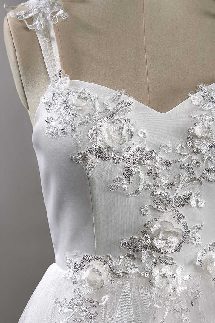 White Sweetheart Strap Flower A-Line Wedding Dress Long