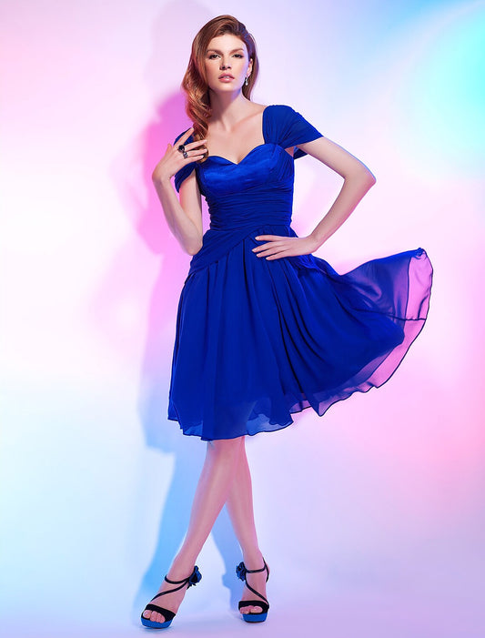 A-Line Cute Prom Dress Knee Length Homecoming Dress Short Sleeve Simple Party Dress