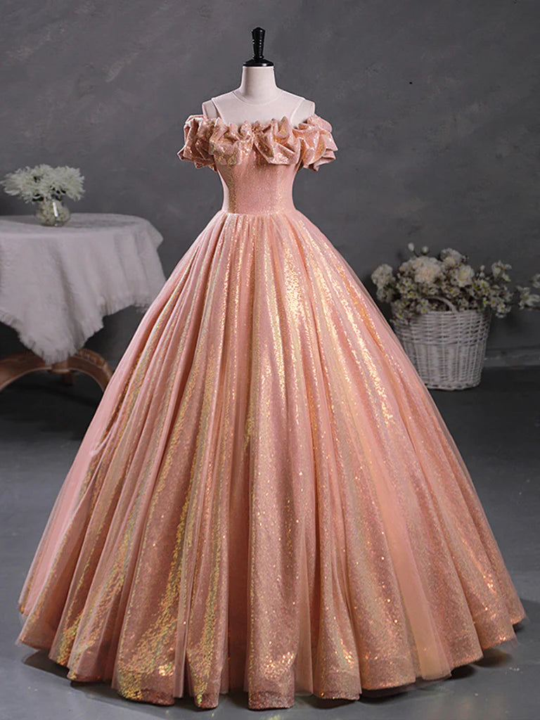 A-Line Off Shoulder Sequin Long Prom Dress Sparkly