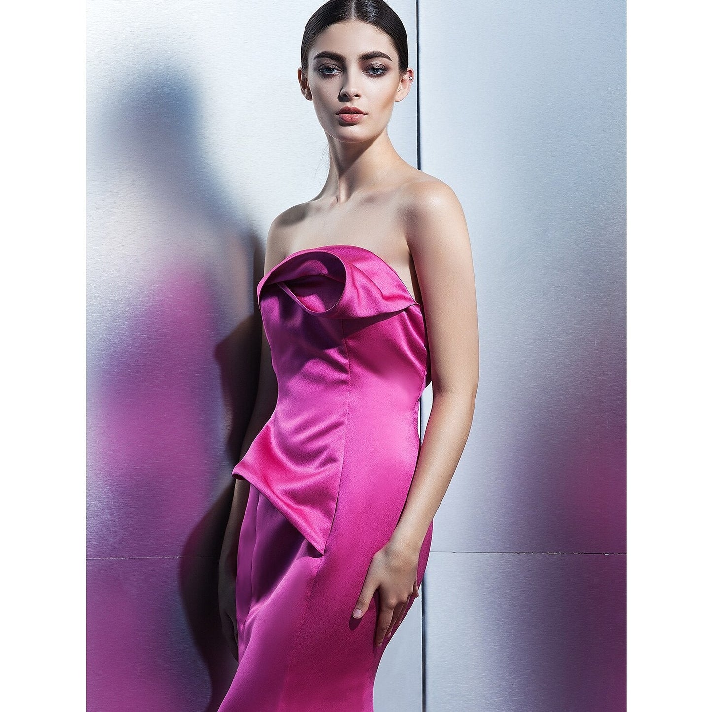 Mermaid / Trumpet Elegant Formal Evening Dress Strapless Sleeveless Sweep / Brush Train Satin with Flower Pure Color
