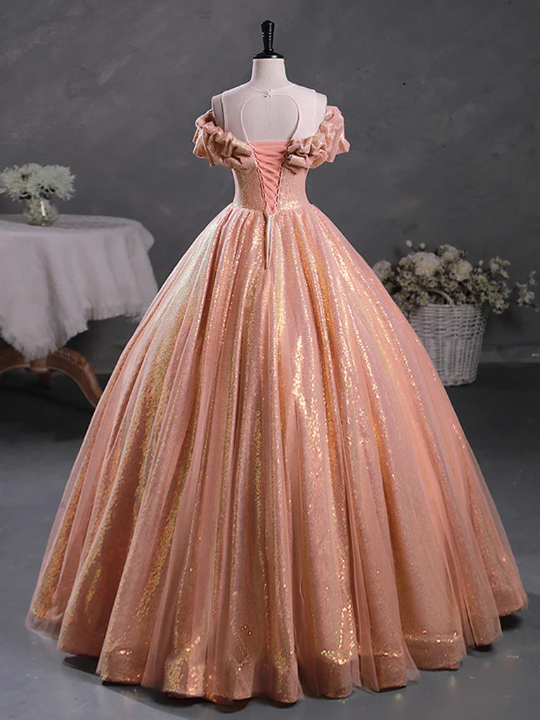 A-Line Off Shoulder Sequin Long Prom Dress Sparkly