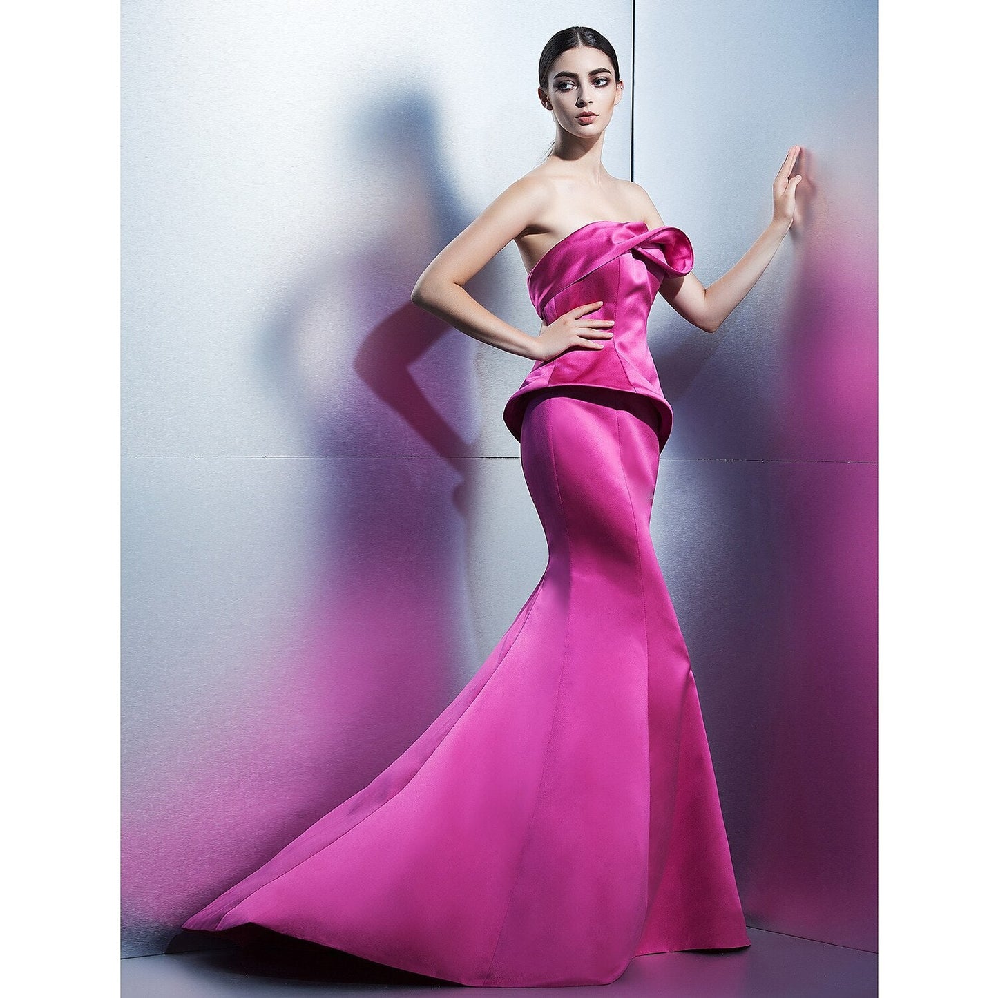 Mermaid / Trumpet Elegant Formal Evening Dress Strapless Sleeveless Sweep / Brush Train Satin with Flower Pure Color