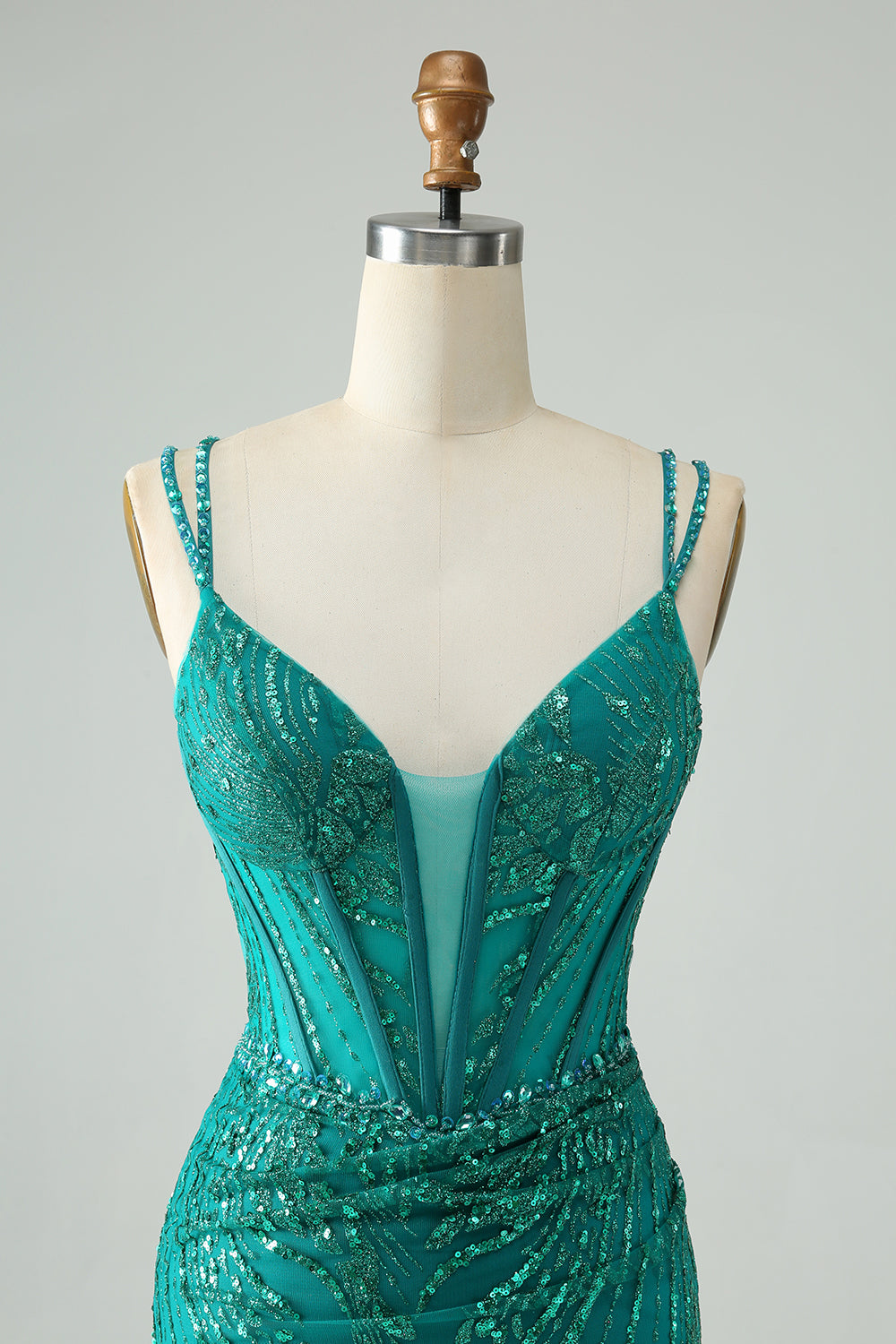 Classy Dark Green Bodycon Spaghetti Straps Corset Sequin Short Homecoming Dress Sexy