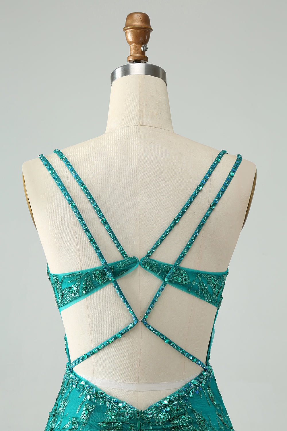 Classy Dark Green Bodycon Spaghetti Straps Corset Sequin Short Homecoming Dress Sexy