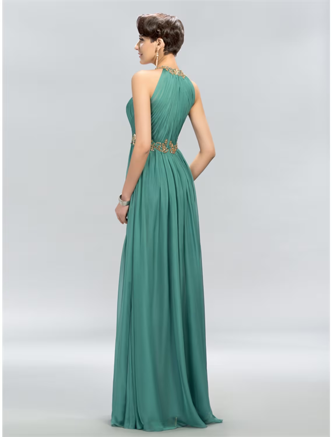 A-Line Wedding Guest Dresses Maxi Dress Party Wear Floor Length Sleeveless Halter Chiffon with Ruched