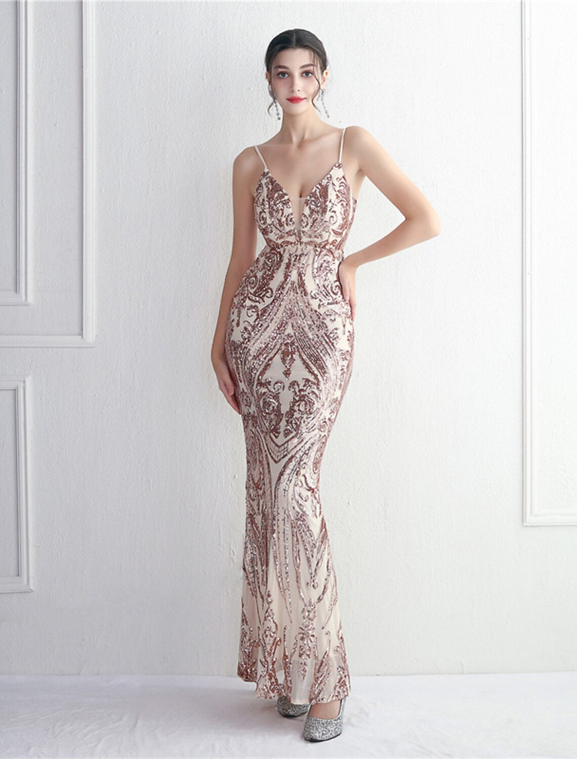 Mermaid / Trumpet Evening Gown Sparkle & Shine Dress Formal Floor Length Sleeveless Spaghetti Strap Sequined