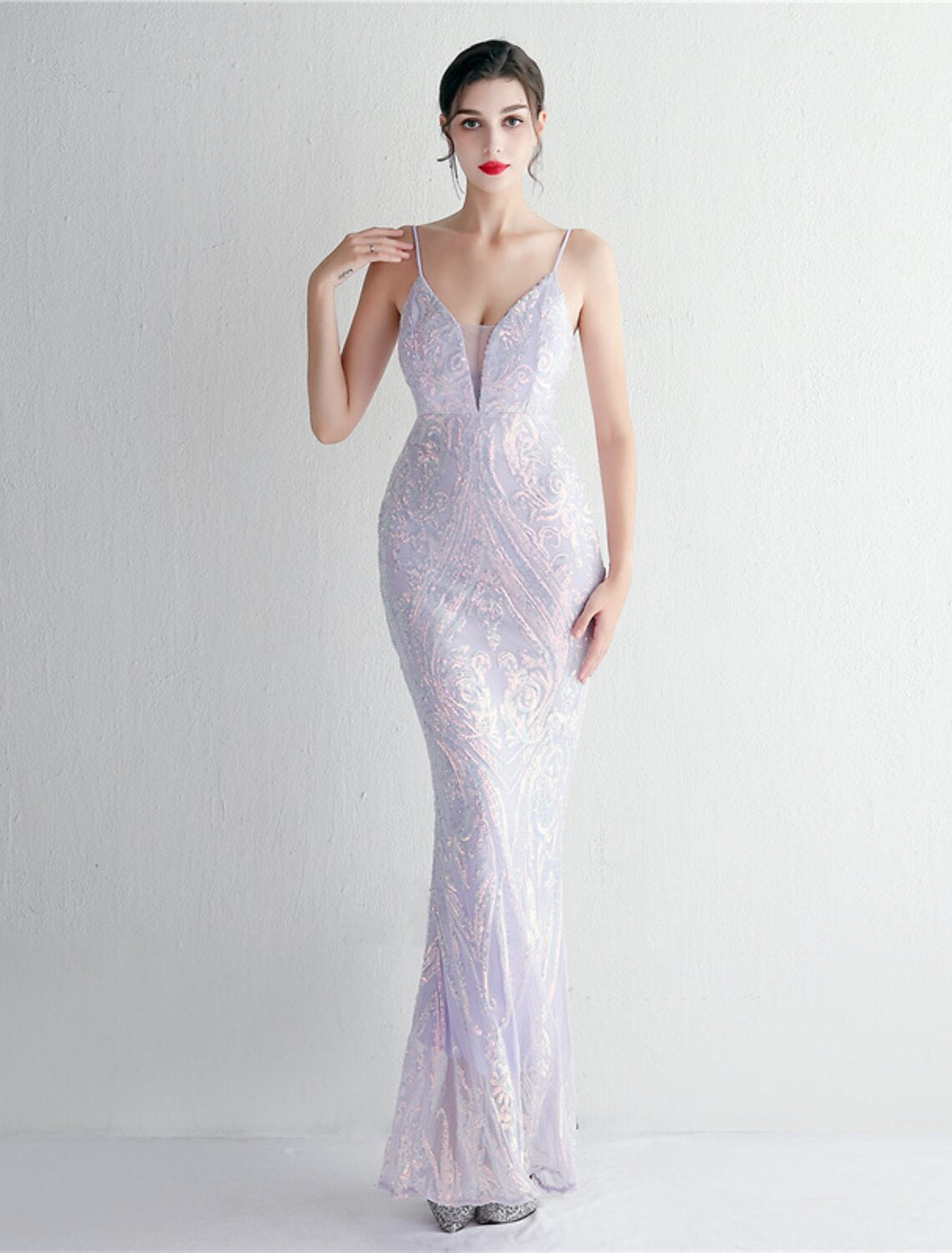 Mermaid / Trumpet Evening Gown Sparkle & Shine Dress Formal Floor Length Sleeveless Spaghetti Strap Sequined