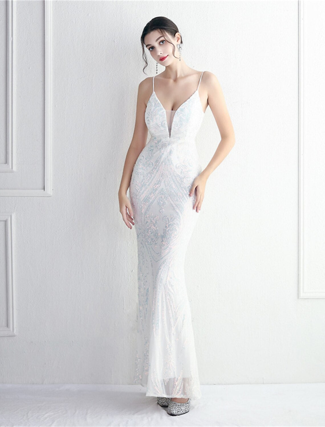 Mermaid / Trumpet Evening Gown Sparkle & Shine Dress Formal Floor Length Sleeveless Spaghetti Strap Sequined