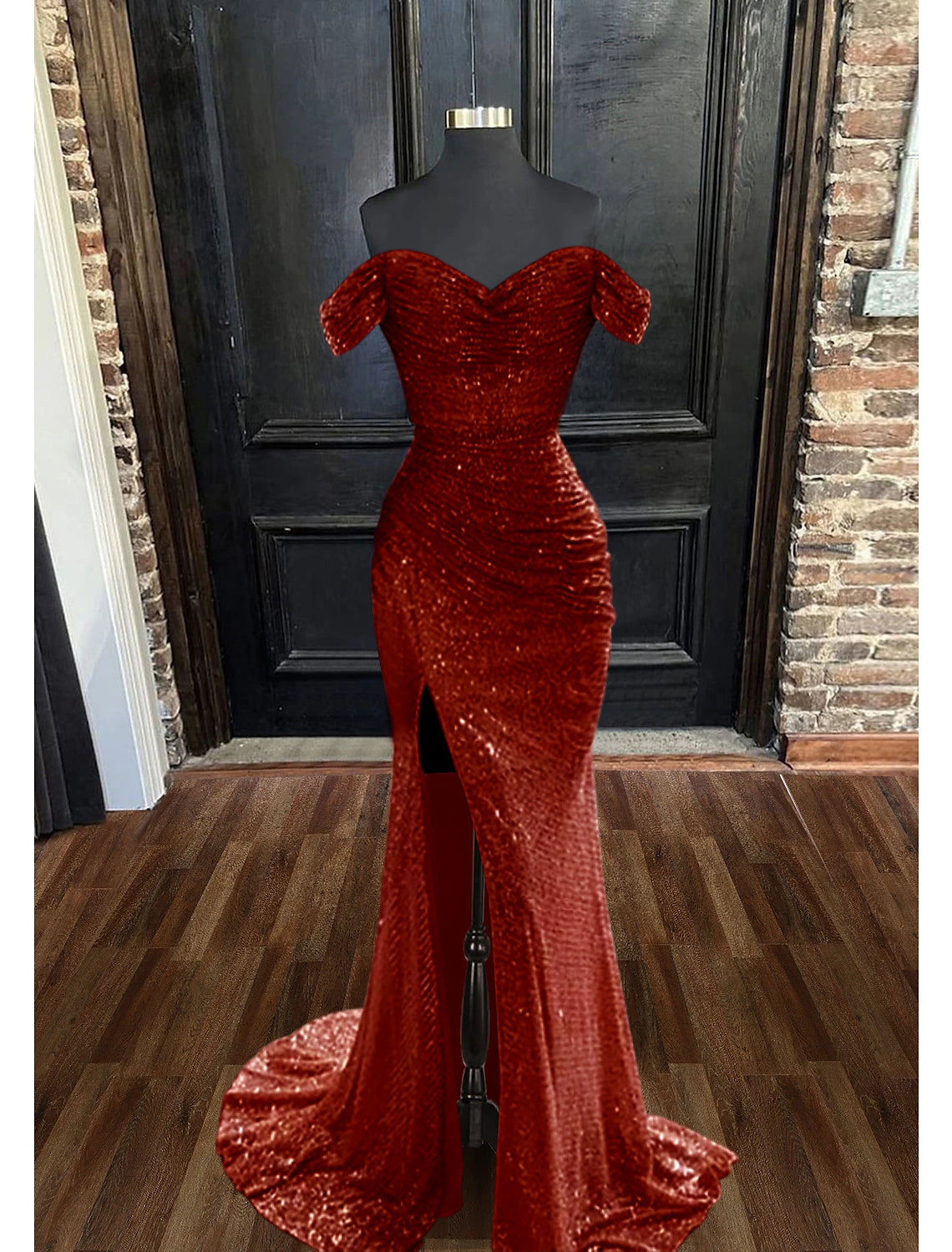 Mermaid / Trumpet Evening Gown Sparkle & Shine Dress Prom Floor Length Sleeveless Cowl Neck Sequined
