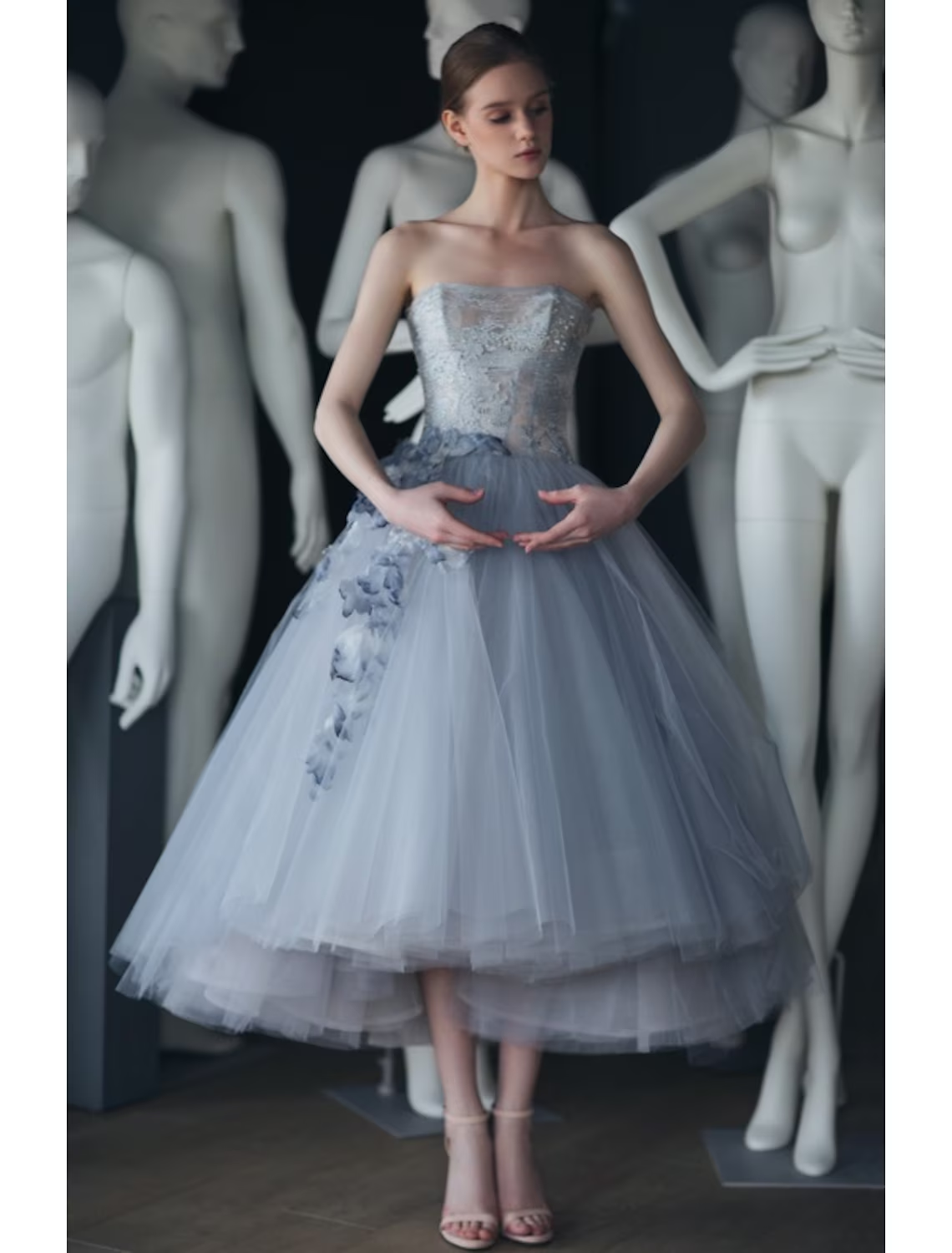 Ball Gown Prom Dresses Vintage Dress Graduation Tea Length Sleeveless Strapless Tulle with Appliques