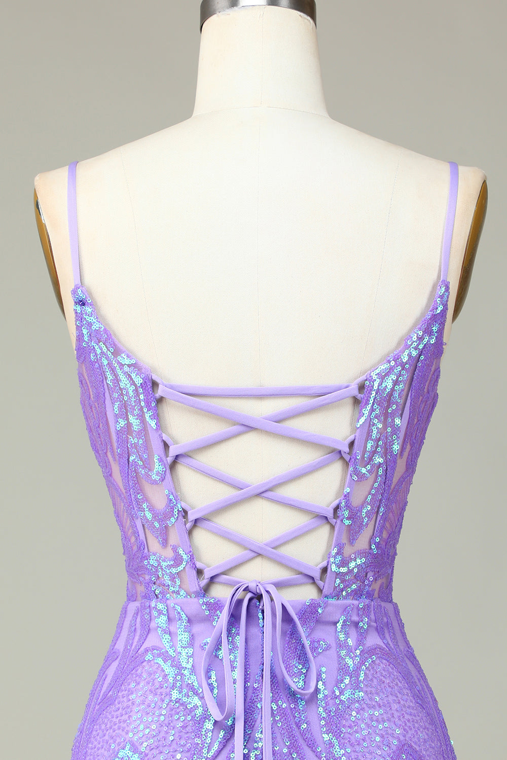 Stylish Lilac Bodycon Sequins Corset Homecoming Dress with Criss Cross Back Sexy