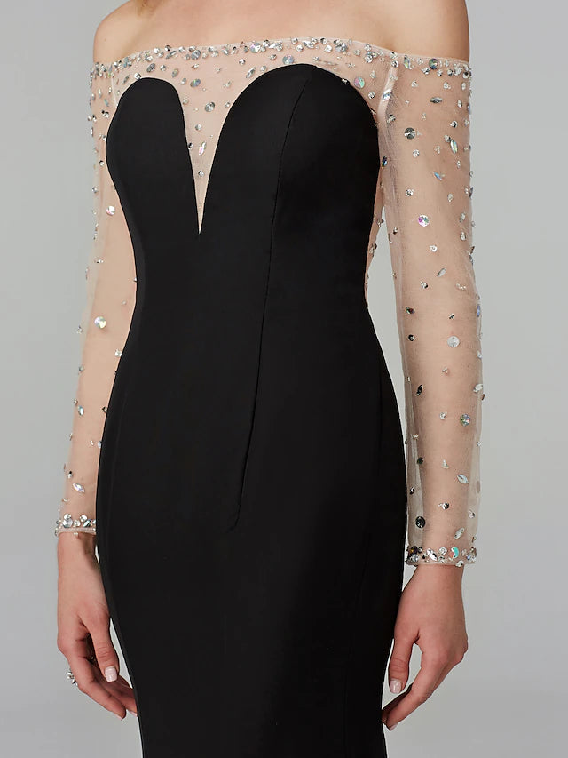 Mermaid / Trumpet See Through Dress Holiday Floor Length Long Sleeve Off Shoulder Chiffon