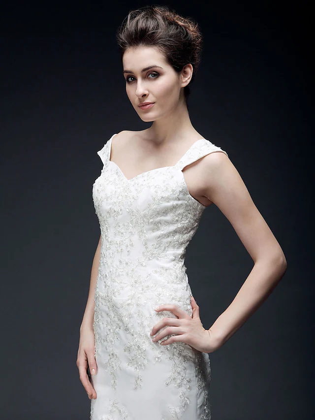 Long Wedding Dresses Sweetheart Neckline Off Shoulder Organza Satin Short Sleeve