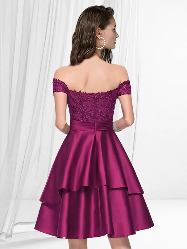 A-Line Reformation Amante Minimalist Homecoming Party Wear Dress Off Shoulder Sleeveless Knee Length Satin with Pleats
