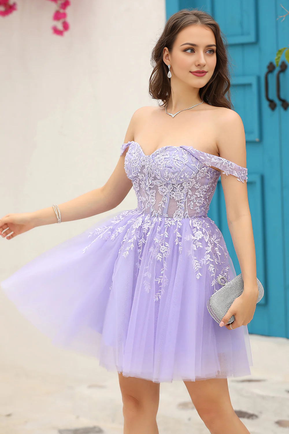 Lilac Corset Straps A-Line Short Homecoming Dress Sexy Short