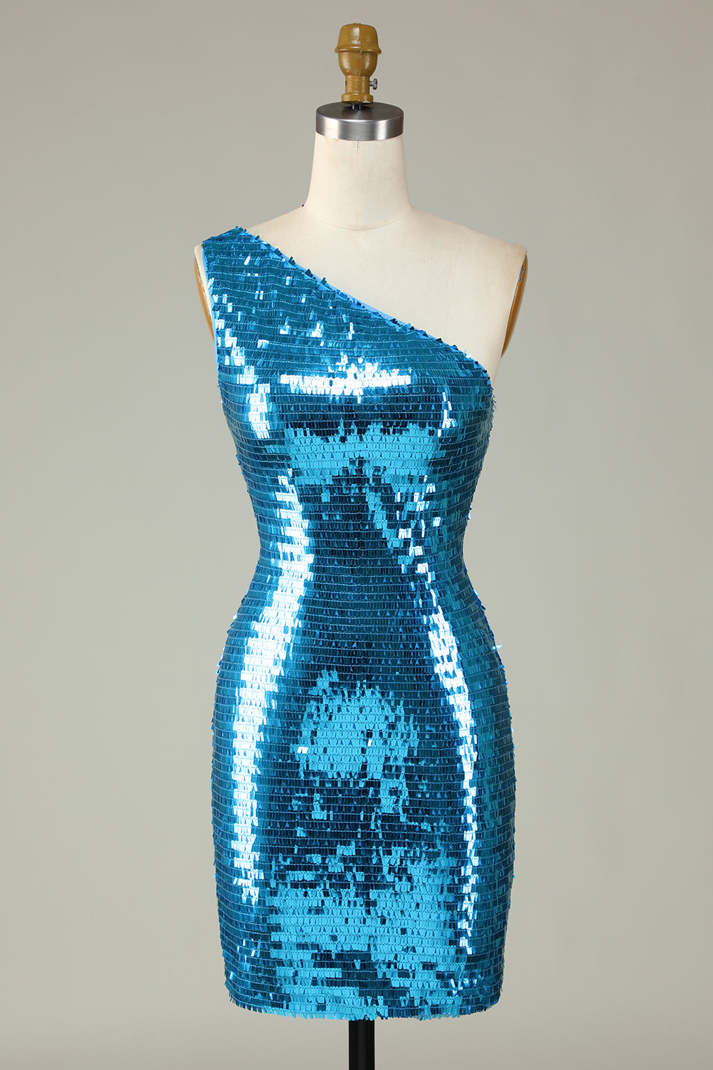 Glitter Royal Blue Sheath One Shoulder Sequins Tight Homecoming Dress Sparkly