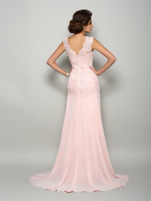 Scoop Beading Sleeveless Chiffon Mother of the Bride Dresses Pink
