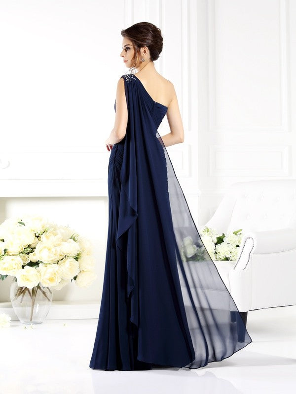 One-Shoulder Sleeveless Long Chiffon Mother of the Bride Dresses Pure Color