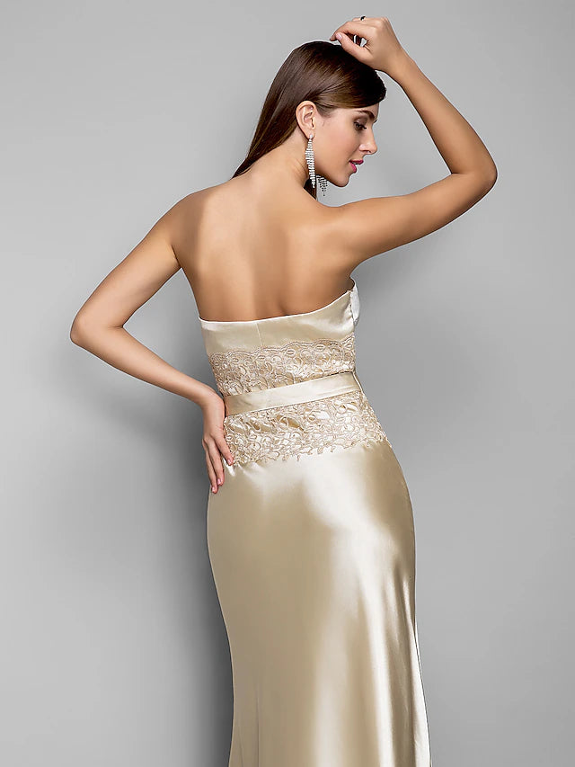 Mermaid / Trumpet Evening Gown Open Back Dress Wedding Guest Floor Length Sleeveless Sweetheart Stretch Satin