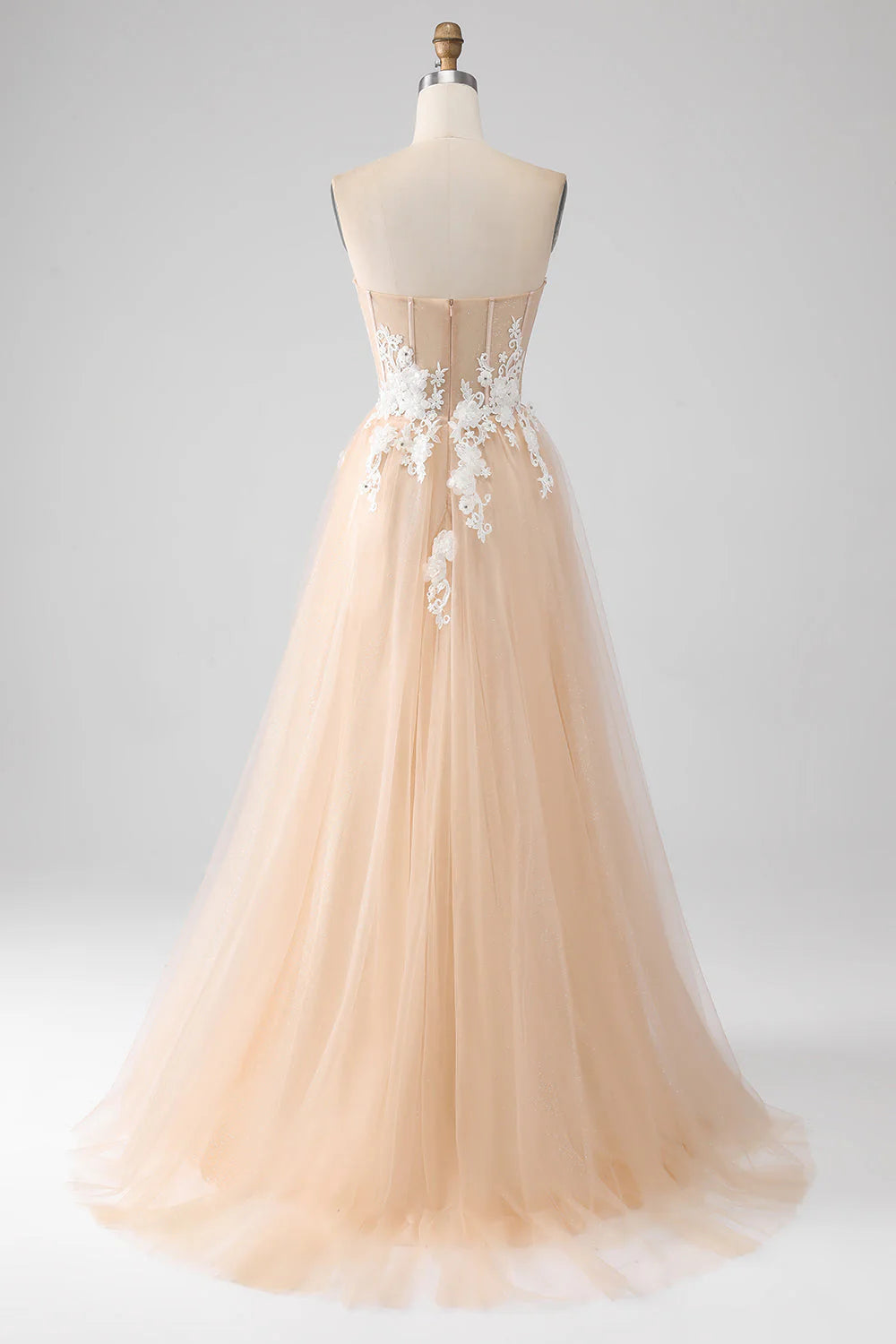 A-Line Strapless Corset Prom Dress with Appliques Off Shoulder Long