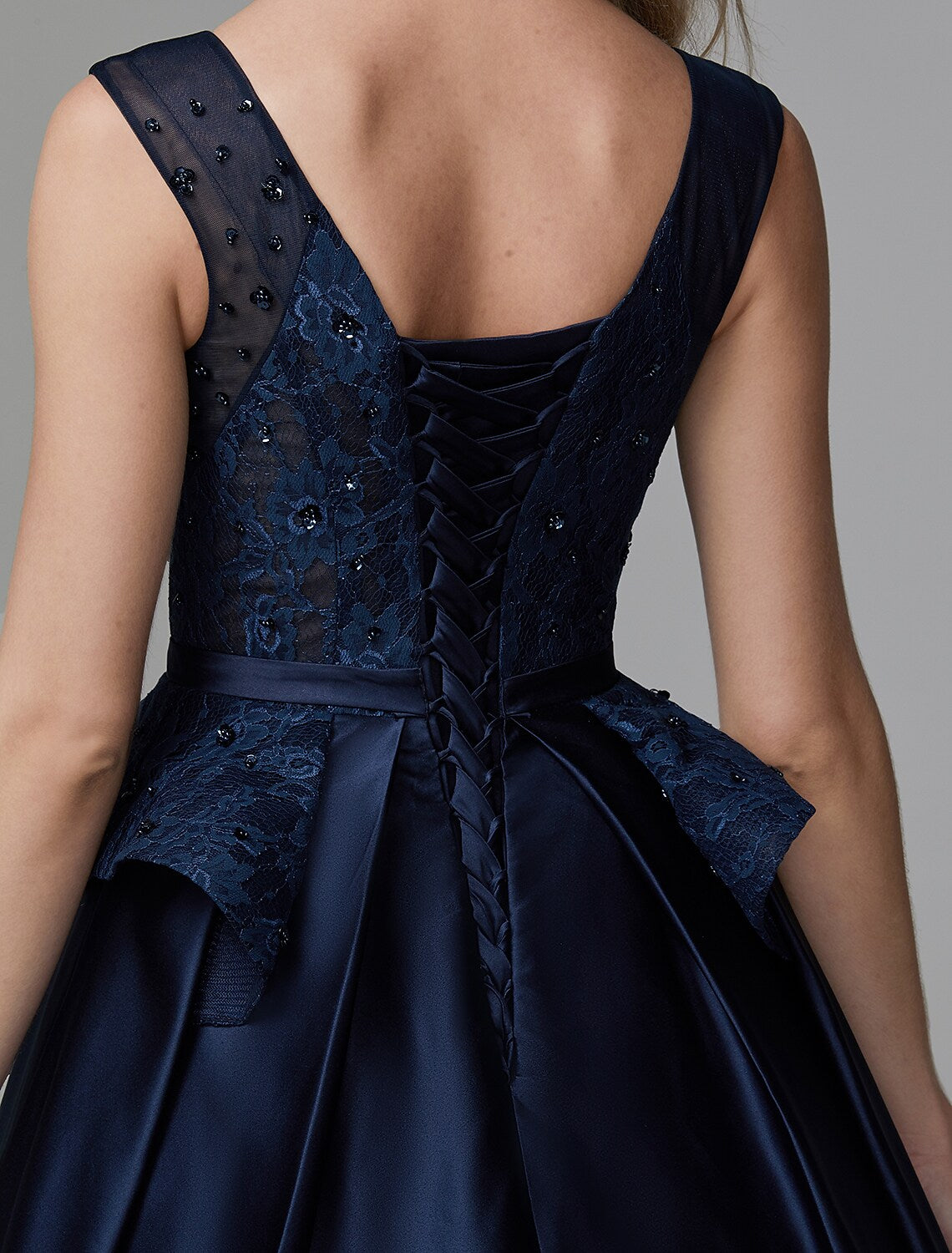 Ball Gown Peplum Quinceanera Formal Evening Dress V Neck Sleeveless Floor Length Lace with Bow(s)