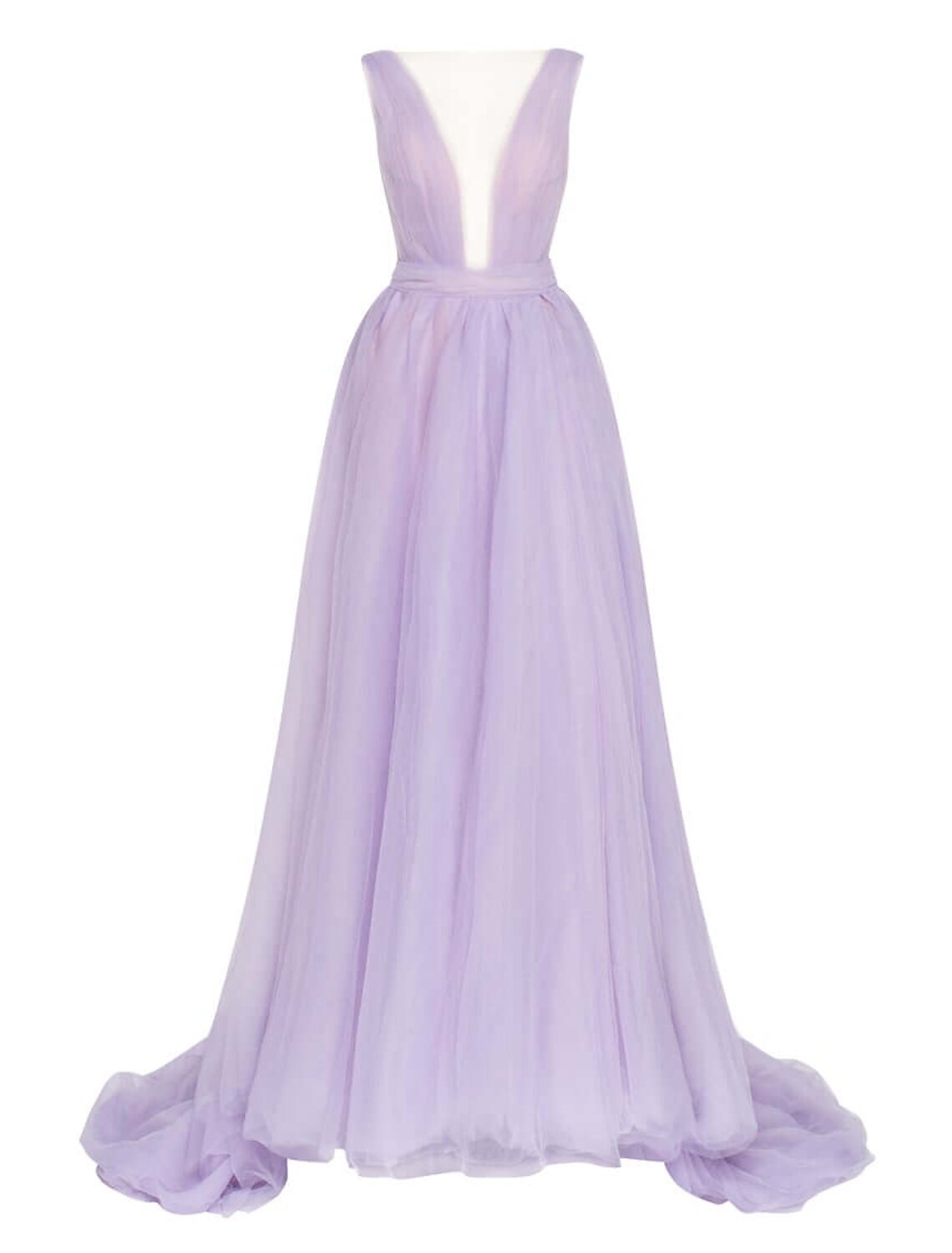 A-Line Evening Gown Beautiful Back Dress Engagement Court Train Sleeveless V Neck Tulle with Bow(s)