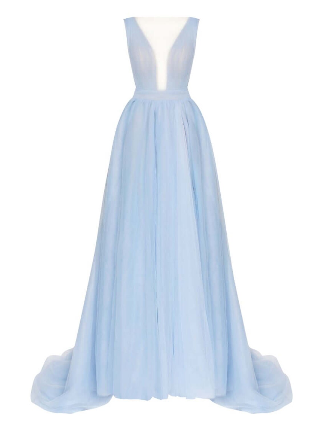 A-Line Evening Gown Beautiful Back Dress Engagement Court Train Sleeveless V Neck Tulle with Bow(s)