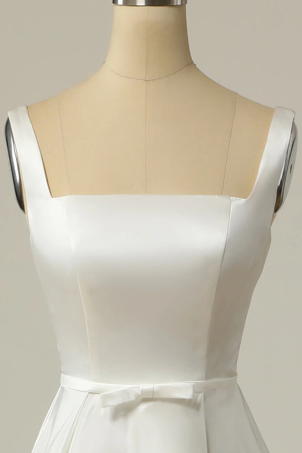 A Line Square Neck Long Wedding Dress Pure Color