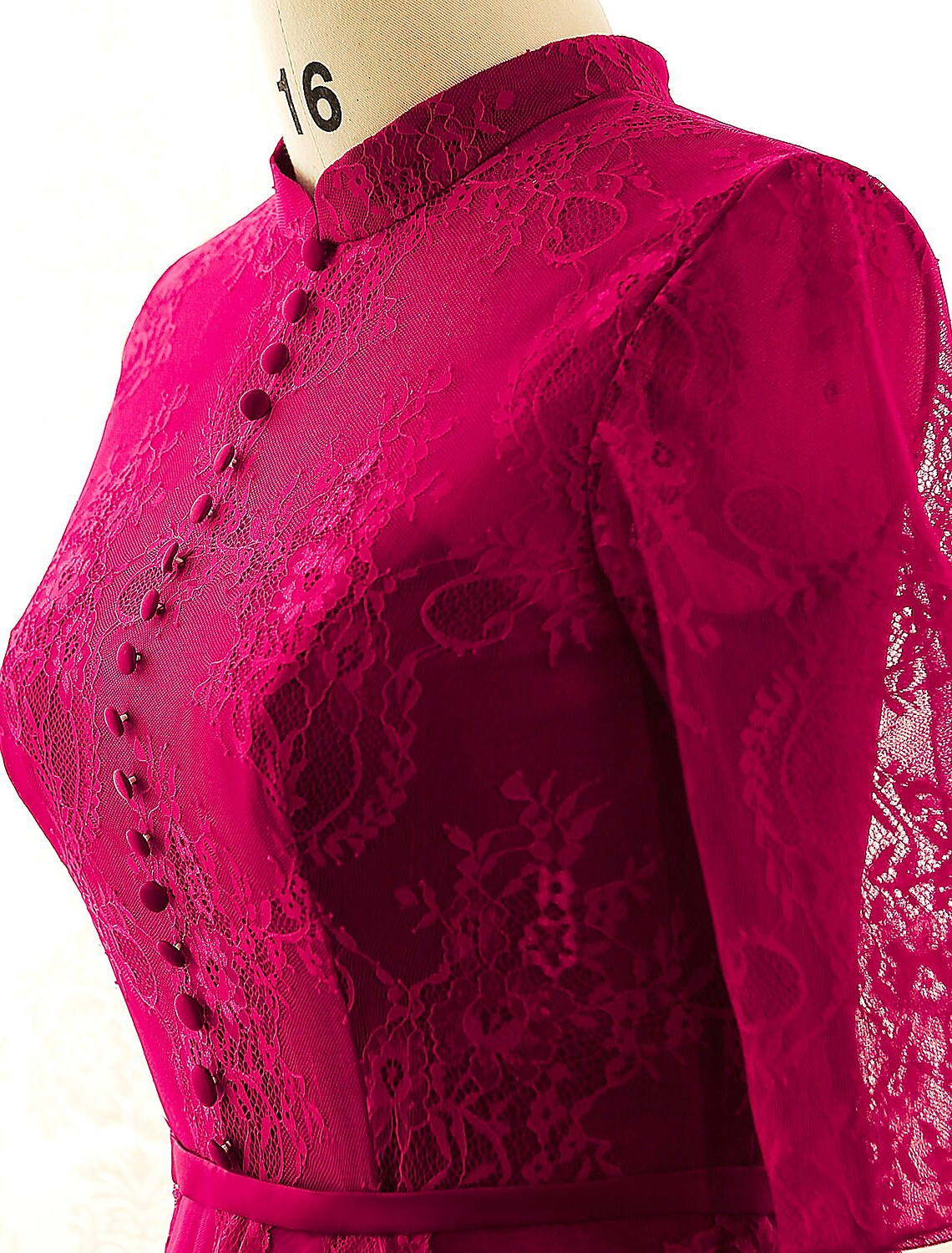 A-Line Chinese Style Plus Size Engagement Formal Evening Dress High Neck Half Sleeve Floor Length Lace