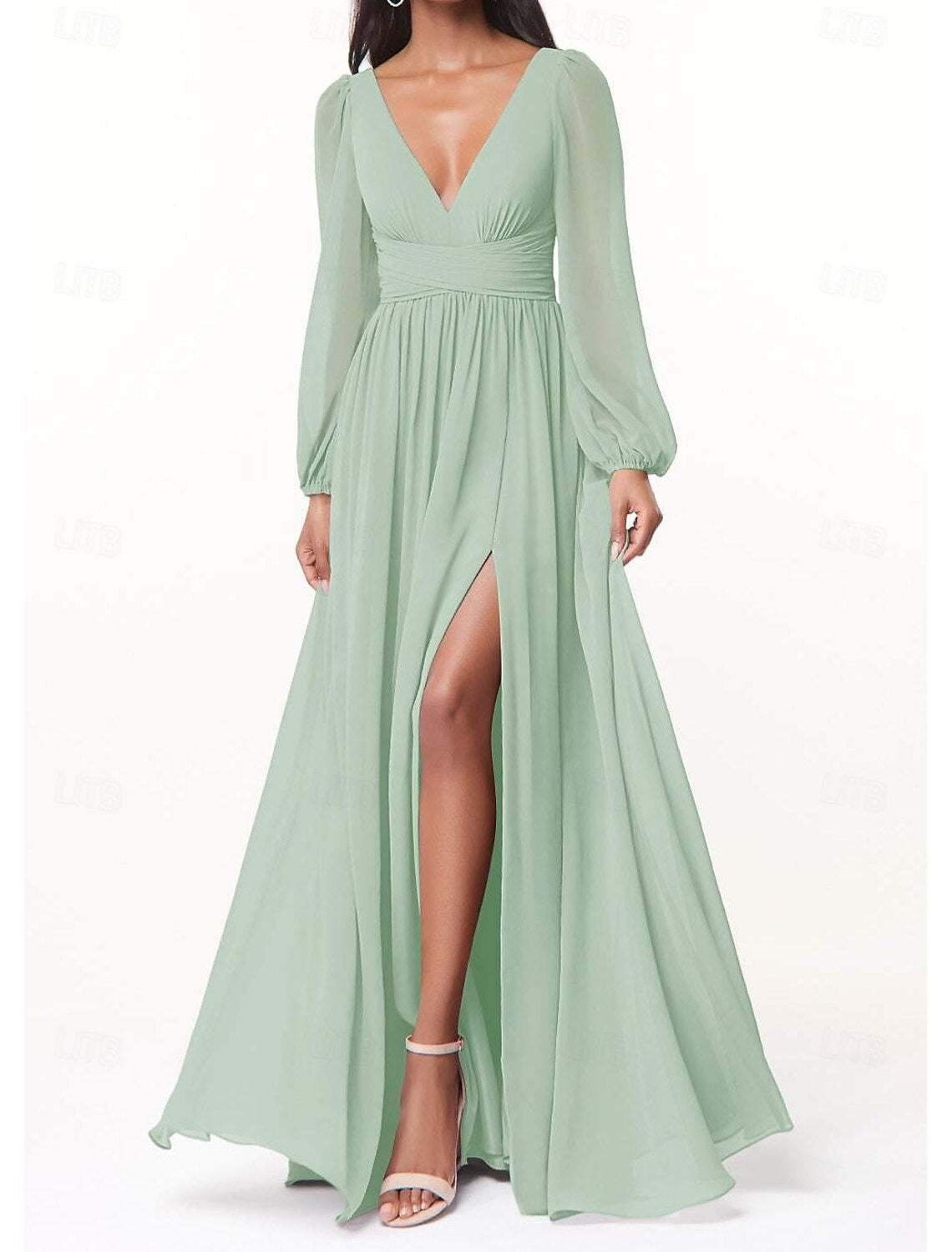 A-Line/Princess Plunging Neck Long Sleeves Bridesmaid Dresses Wedding Guest Dresses Sexy