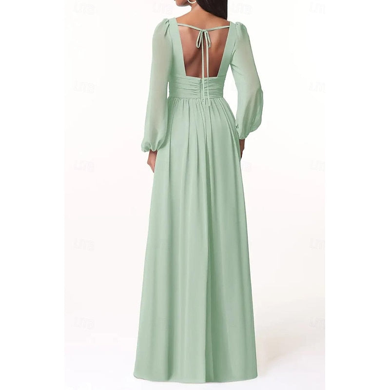 A-Line/Princess Plunging Neck Long Sleeves Bridesmaid Dresses Wedding Guest Dresses Sexy
