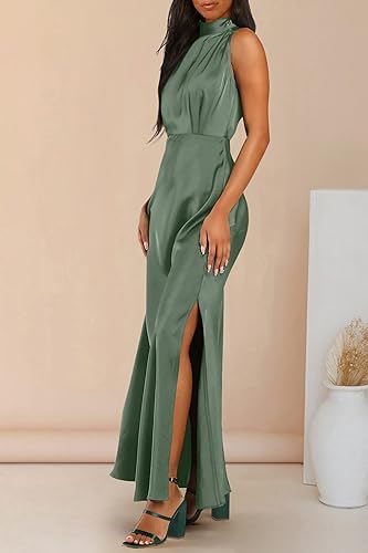A Line/Princess Sleeveless Mock Neck Ankle-Length Bridesmaid Dresses Sexy