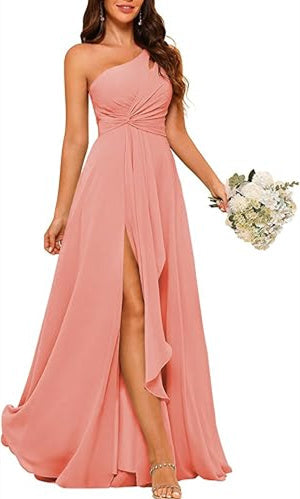 A-Line/Princess One-Shoulder Sleeveless Floor-Length Bridesmaid Dress With Split Side Sexy