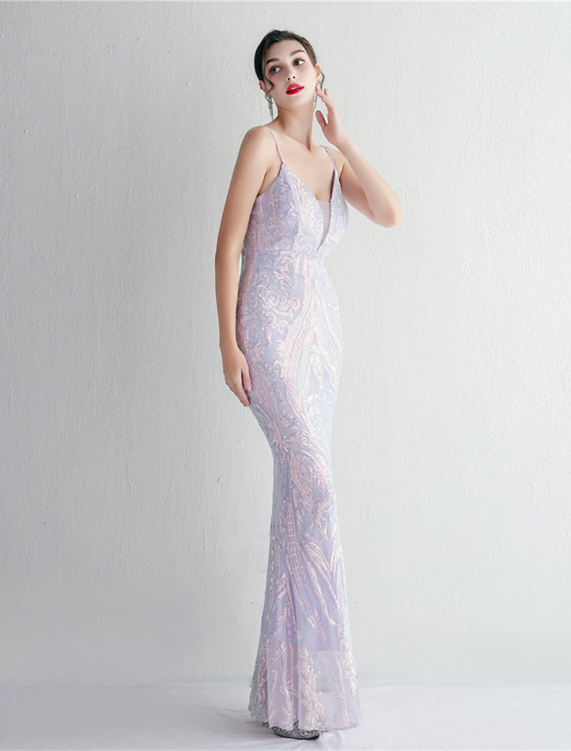Mermaid / Trumpet Evening Gown Sparkle & Shine Dress Formal Floor Length Sleeveless Spaghetti Strap Sequined