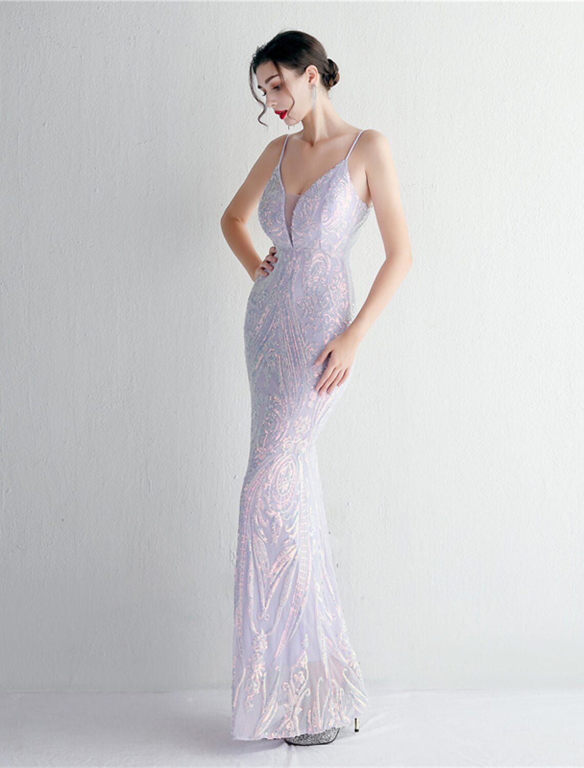 Mermaid / Trumpet Evening Gown Sparkle & Shine Dress Formal Floor Length Sleeveless Spaghetti Strap Sequined