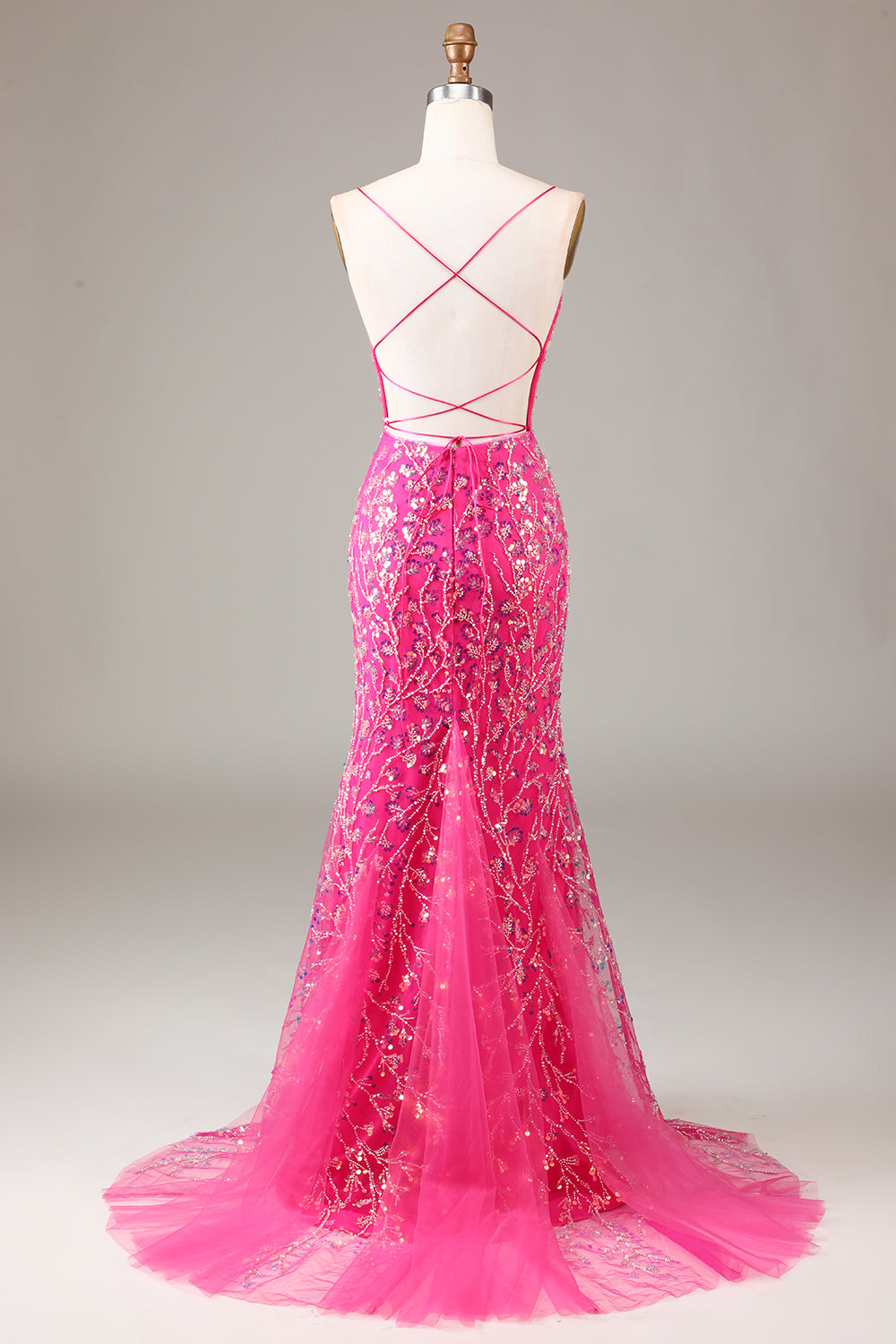 Sparkly Fuchsia Long Appliqued Beaded Prom Dress Sexy
