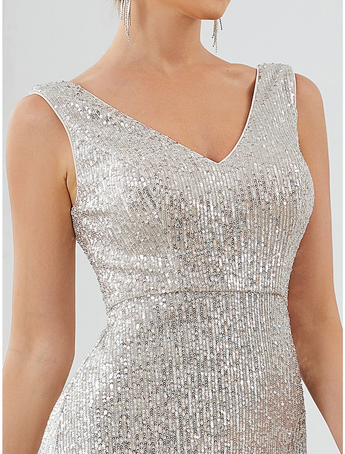 Mermaid / Trumpet Evening Gown Elegant Dress Formal Evening Floor Length Sleeveless V Neck Sequined V Back with Sequin