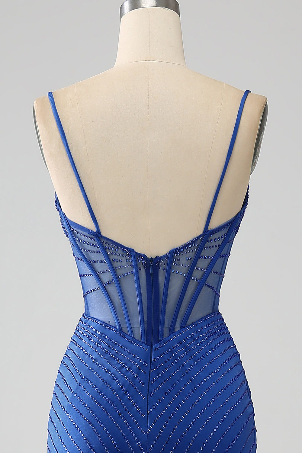 Royal Blue Mermaid Corset Sparkly Beaded Prom Dress with Slit Sexy Evening Dresses