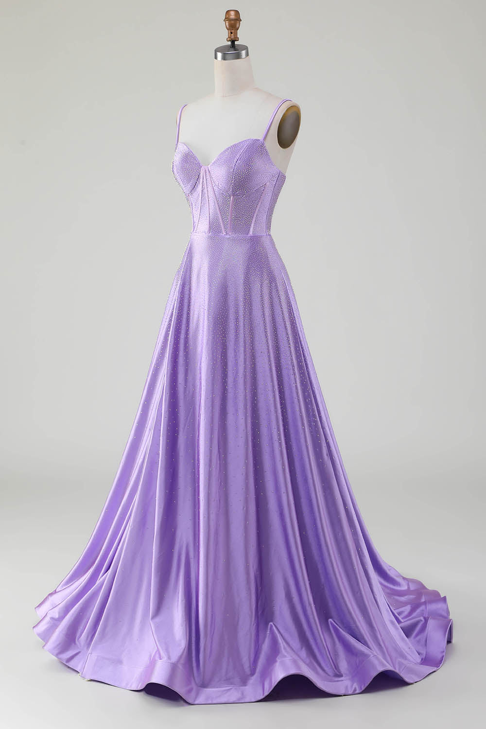 Sparkly Simple Lilac A-Line Side Slit Corset Prom Dresses with Rhinestones Sexy Evening Dresses