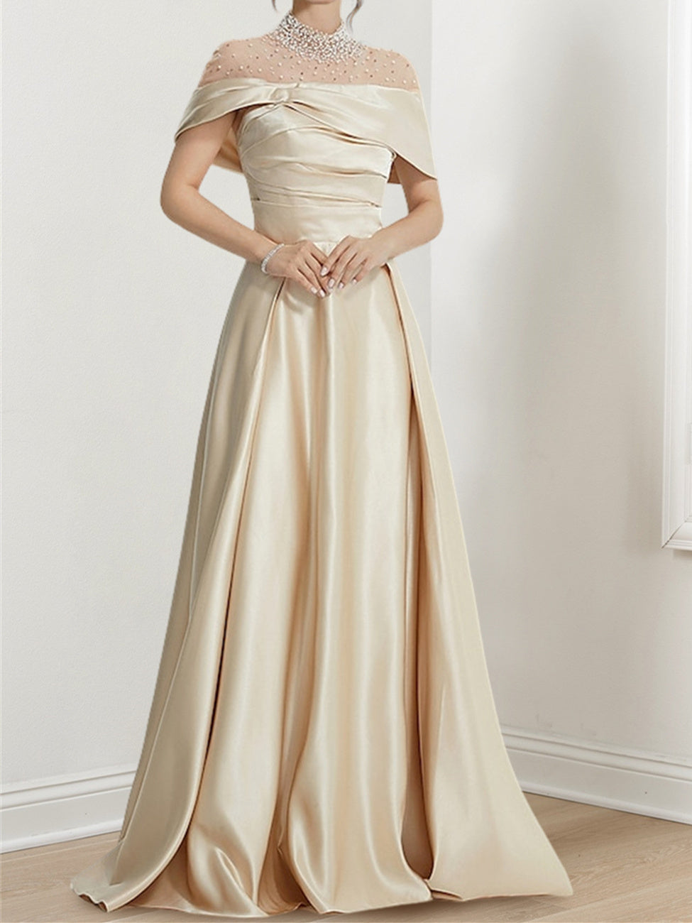 A-Line/Princess High Neck Floor-Length Prom Dresses Evening Dresses Sexy
