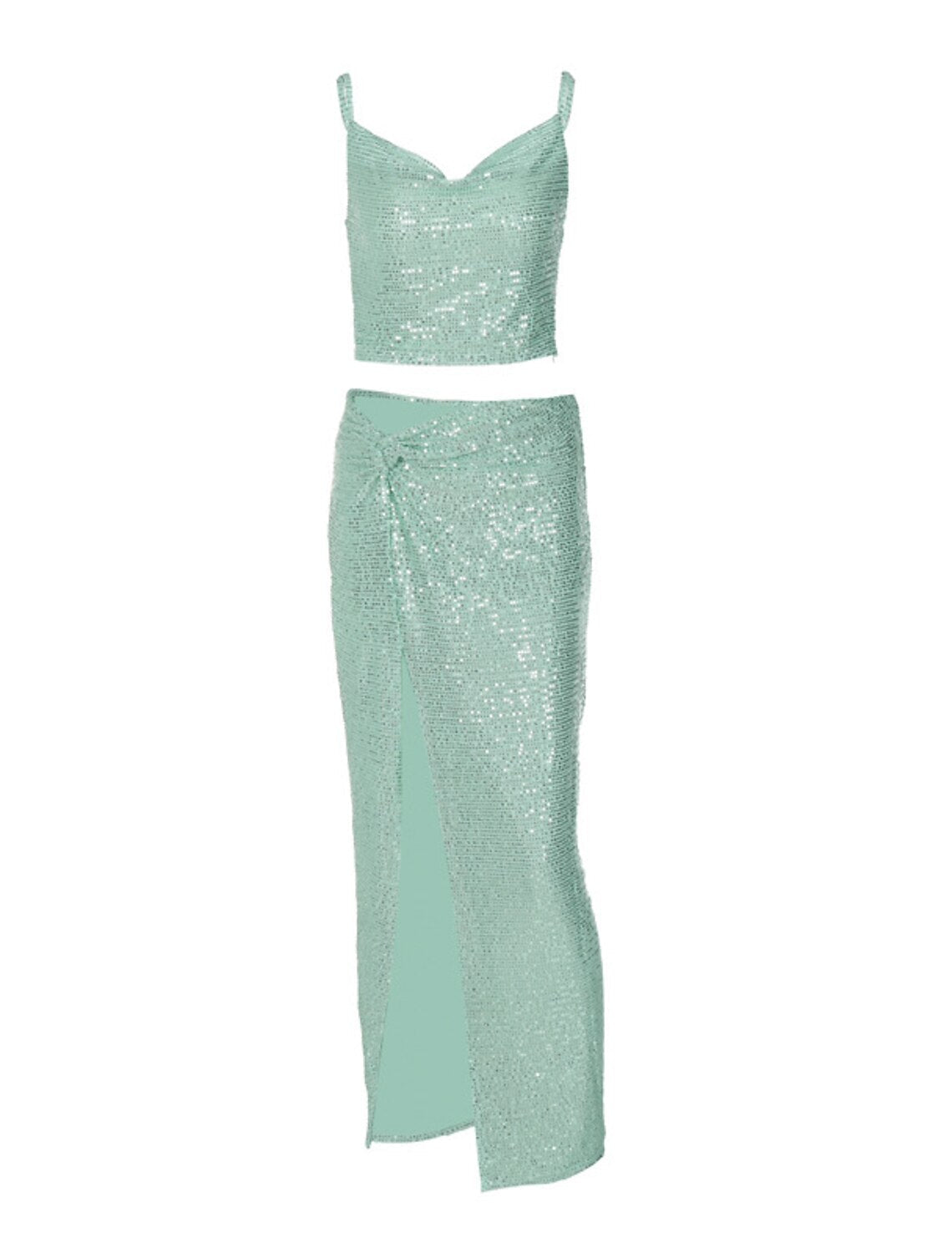 Two Piece Party Dresses Sparkle & Shine Dress Party Wear Wedding Party Floor Length Sleeveless Spaghetti Strap Polyester