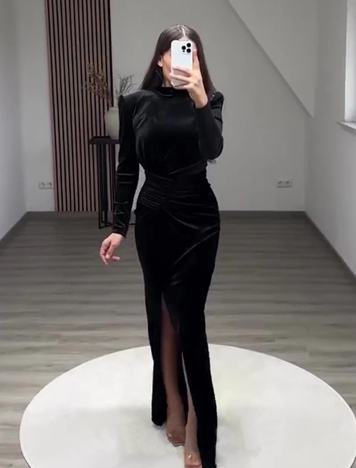 Sheath / Column Evening Gown Elegant Dress Formal Cocktail Party Floor Length Long Sleeve High Neck Velvet